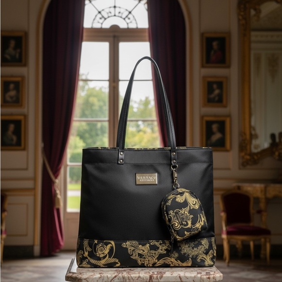 Versace Parfum Black & Gold Weekender Tote Bag with Detachable Coin Pouch - Picture 4 of 8